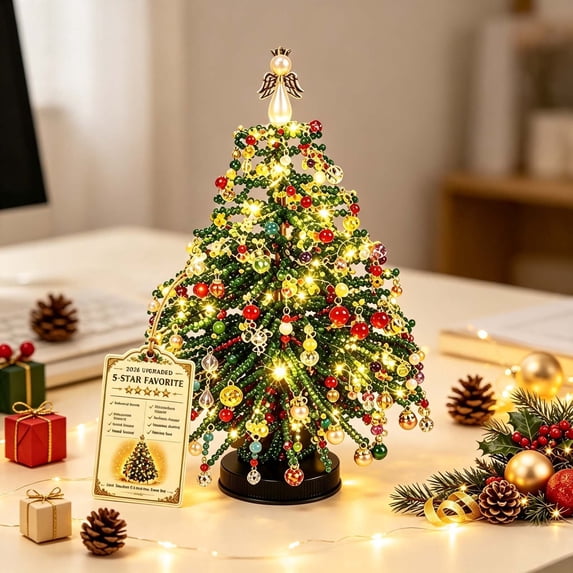 PYURTEP DIY Beaded Christmas Tree Kit, Winter 3D Bead Holiday Craft Set for Adults, Creative Handmade Small Christmas Tree for Holiday Gift