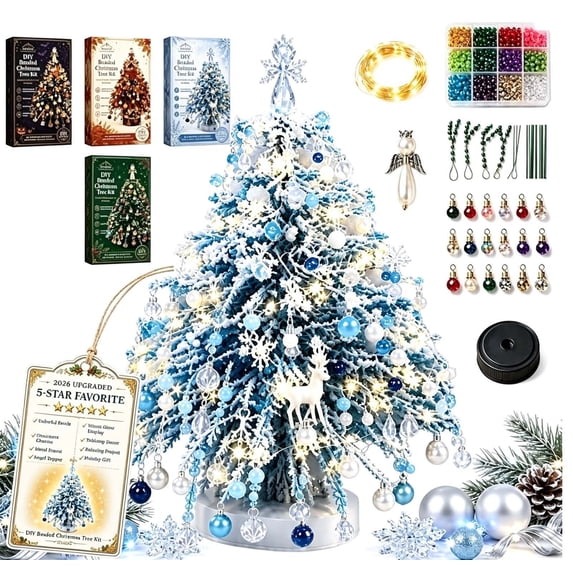 PYURTEP DIY Beaded Christmas Tree Kit, Winter 3D Bead Holiday Craft Set for Adults, Creative Handmade Small Christmas Tree for Holiday Gift