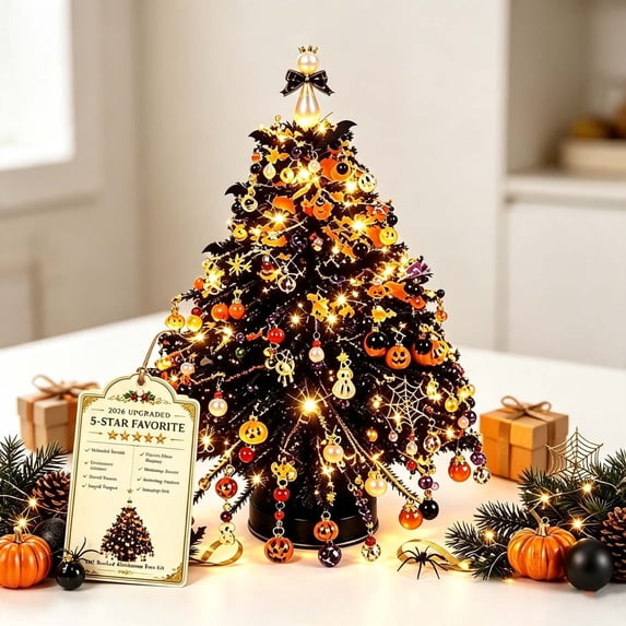 PYURTEP DIY Beaded Halloween Tree Kit, Winter 3D Bead Holiday Craft Set for Adults, Creative Handmade Small Christmas Tree for Holiday Gift