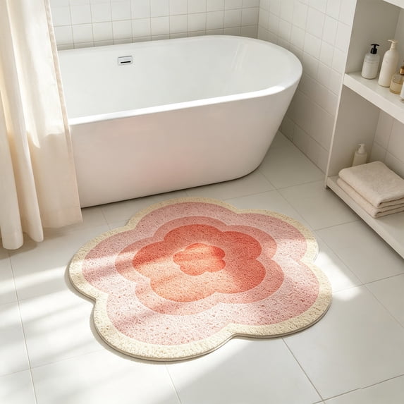 PYURTEP Flower Shaped Bathroom Rugs Non-Slip Layered Bath Mat Super Cute Quick Drying Bath Rugs Floral Soft and Fluffy Floor Mat for Bathroom