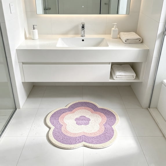 PYURTEP Flower Shaped Bathroom Rugs Non-Slip Layered Bath Mat Super Cute Quick Drying Bath Rugs, Floral Soft and Fluffy Floor Mat for Bathroom