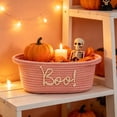 thumbnail image 1 of PYURTEP Halloween Boo Basket, Halloween Woven Rope Storage Basket with Large Boo Ornament, Trick or Treat Candy Bucket for Party Favors Home Organizer, 1 of 6