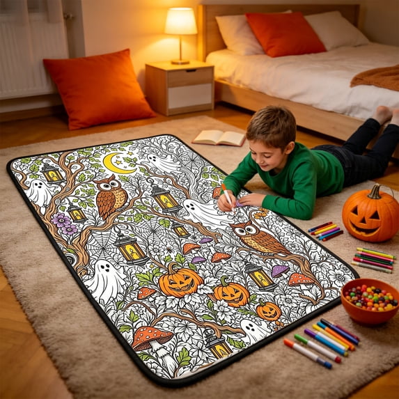 PYURTEP Halloween Coloring Blanket, Pumpkin Ghost Line‑Art Drawing Blanket, Cozy DIY Color Blanket for Holiday Activity