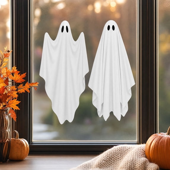 PYURTEP Halloween Decorations Window Clings 2Pcs, Reusable Large White Ghost Decal, Removable Glass Stickers for Home Window, Mirror Halloween Decor