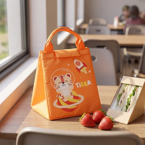 PYURTEP Lunch Bag, Cartoon Animal Insulated Lunch Box with Handle, Waterproof Stain Resistant Food Storage Bag for School Office Picnic Camping