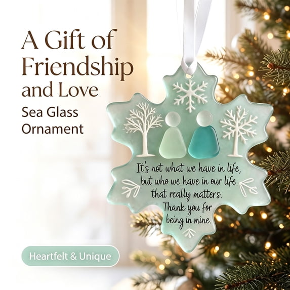 PYURTEP Snowflake-Shaped Sea Glass Christmas Ornaments, Acrylic Hanging Christmas Decorations, Friendship Keepsake Pendant for Best Friends, 3 inch