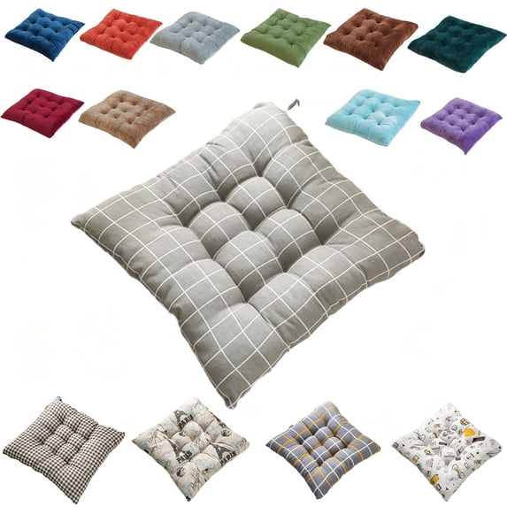 PYURTEP Square Chair Cushions, Grid Printed Tufted Seat Cushion with Fixing Ties, Foldable Thick Soft Seat Pad for Office Kitchen Dining Room Chairs