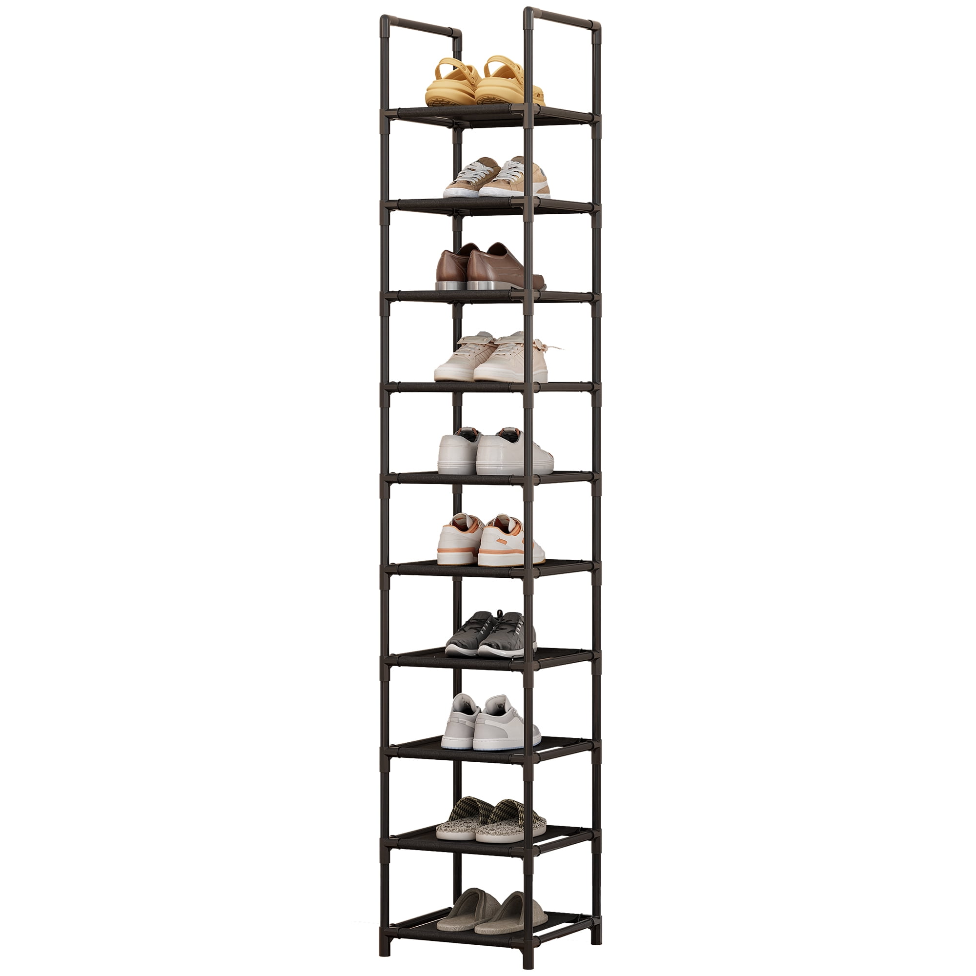 PYY 10-Tier Metal Shoe Rack Organizer – Space-Saving Tall Vertical Storage Stand – Removable Fabric Shelves – Sturdy Narrow Design for Entryway, Closet, Living Room and Home Office – 330*330*1730mm