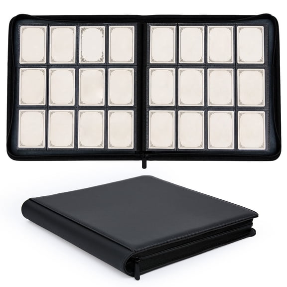 PYY 12 Pocket Trading Card Binder 480 Capacity, PU Leather Card Storage Album with Korean Velvet Lining, Checkered Black, for Pokemon Sports Baseball TCG Cards
