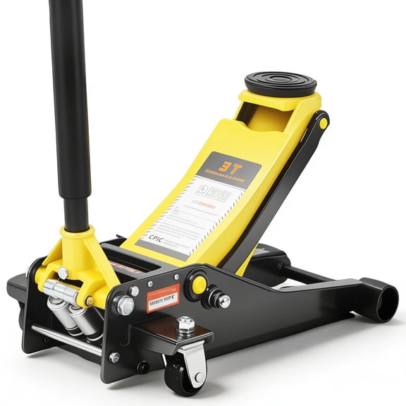 PYY 3 Ton (6,000 lb) Hydraulic Floor Jack - Low Profile Dual Piston Quick Lift - Heavy Duty Steel, Trolley Design - 2.95-15.35 in Lifting Range - For Car, SUV, Truck - Yellow + Black