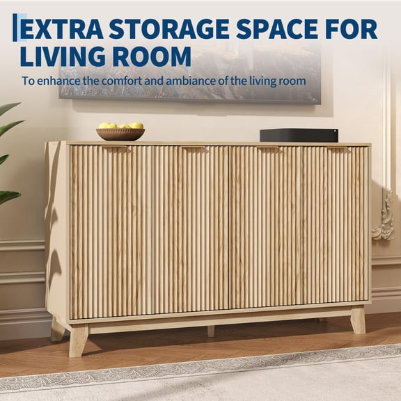 PYY 55'' Buffet Cabinet, Sideboard Cabinet with with Adjustable Shelf and 4 Doors, Sideboard Cabinet with Storage for Kitchen, Coffee Bar, Living Room, Entryway, Hallway, Home Office, Oak Color