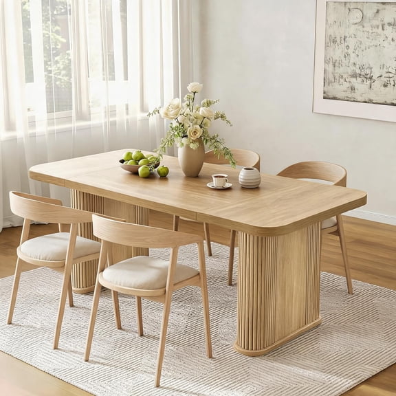 PYY 62" Rectangular Dining Table for 6-8 – Sturdy Solid Wood Table with Double Pedestal Base, Modern Light Finish – Light Oak