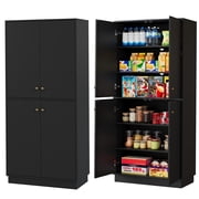 PYY 68-Inch Tall Kitchen Storage Cabinet with 4 Doors, Freestanding Wood Pantry Organizer Cupboard for Kitchen & Dining Room, Heavy Duty Utility Cabinet, Black Shipped in Multiple Boxes