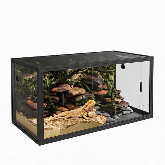 PYY 83 Gallon Escape-Proof Reptile Terrarium for Bearded Dragon & Snakes – 48x20x20 Inch Durable PVC Habitat with Sliding Glass Door & Stackable Design – Black