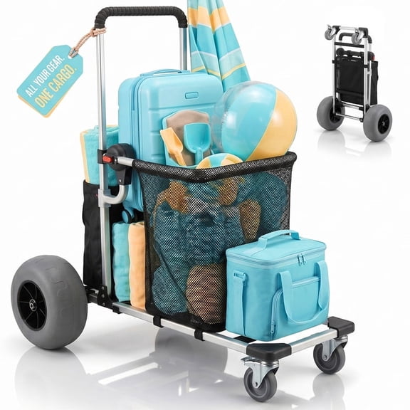 PYY Aluminum Beach Cart with 12-Inch Solid All-Terrain Wheels, 330 lbs Capacity
