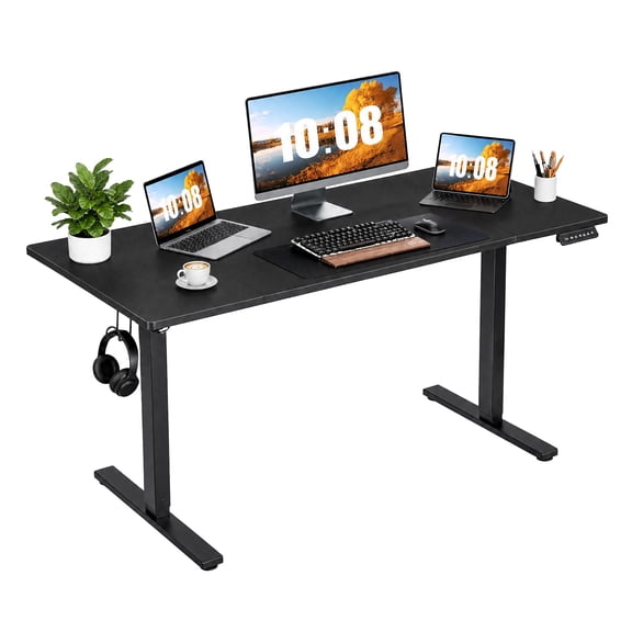 PYY Electric Standing Desk 55x28 Inch - Height Adjustable Seat-Stand Workstation for Home Office, Gaming & Computer Use, Black