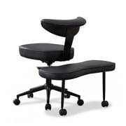 PYY Ergonomic Cross-Legged Office Chair for Home Office   Adjustable Height, Enhanced Lumbar Support, 360  Swivel, Wide Meditation & Yoga Kneeling Seat, Sturdy Steel Base, Wheels   PU Leather Black