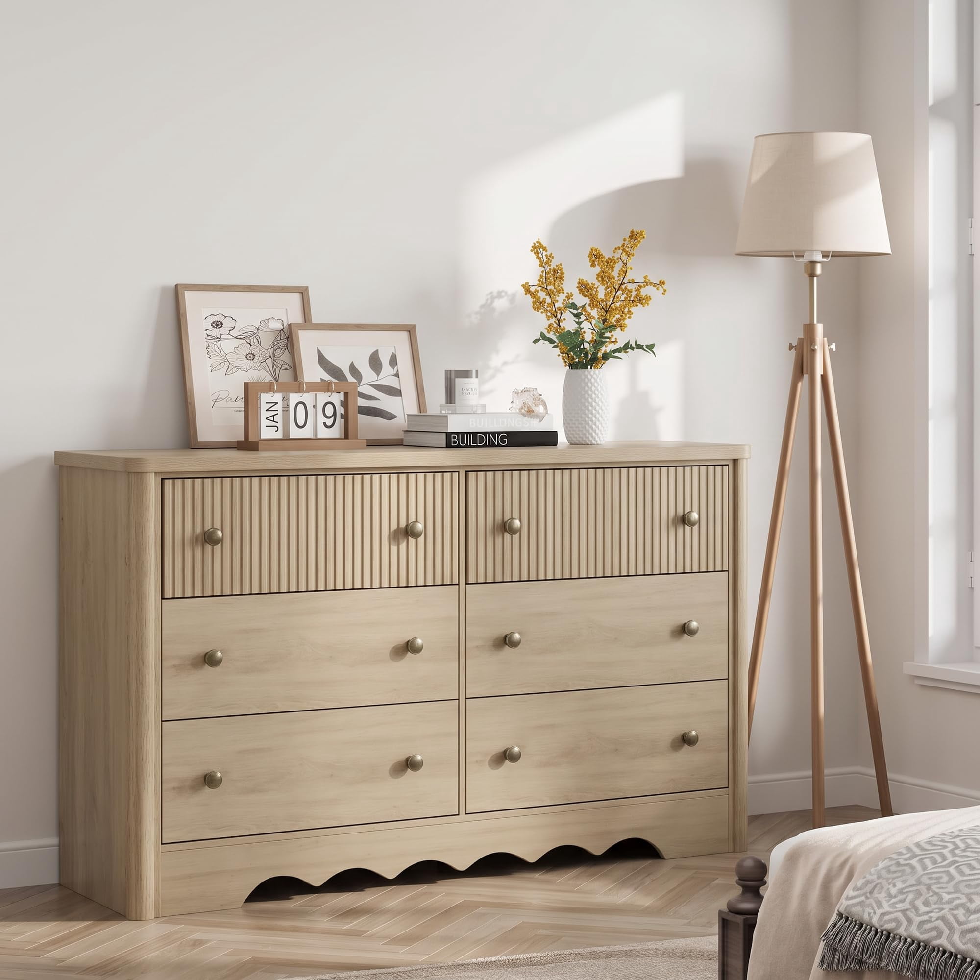 PYY Fluted 6-Drawer Dresser for Bedroom - 47.2