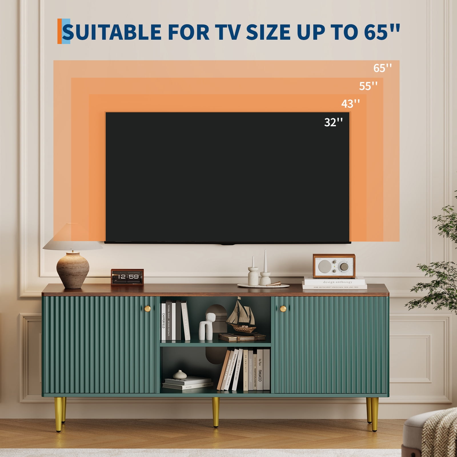 65in Table PYY Fluted Wood TV Stand for TVs up to 65in - Mid Century Modern ...