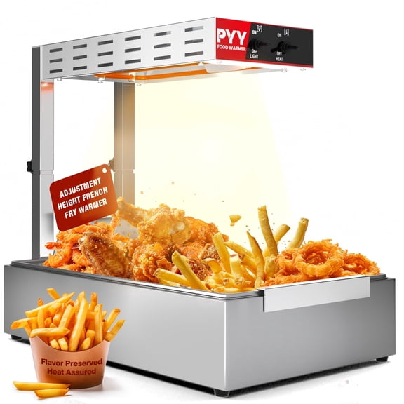 PYY French Fry Warmer - Update Commercial Food Heat Lamp Fry Dump Station Chip Warmer Food Warmer Adjustable Height 7.9"-11" Temp 86°F-156°F Countertop Freestanding for Restaurant Buffet