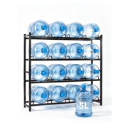 PYY Heavy-Duty 5 Gallon Water Bottle Storage Rack - 4-Tier Detachable Water Jug Holder Stand - 16-Slot Space-Saving Organizer Shelf for Garage, Kitchen, Office - Black, 16 Compartments 4 Layers