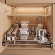 PYY Heavy Duty Pull Out Cabinet Organizer - Chrome Slide-Out Shelf with Full-Extension Soft Close Drawer, Easy Install & Clean, 50lb Capacity - For Pots, Pans, Under Basin - Silver, 14x21 Inches
