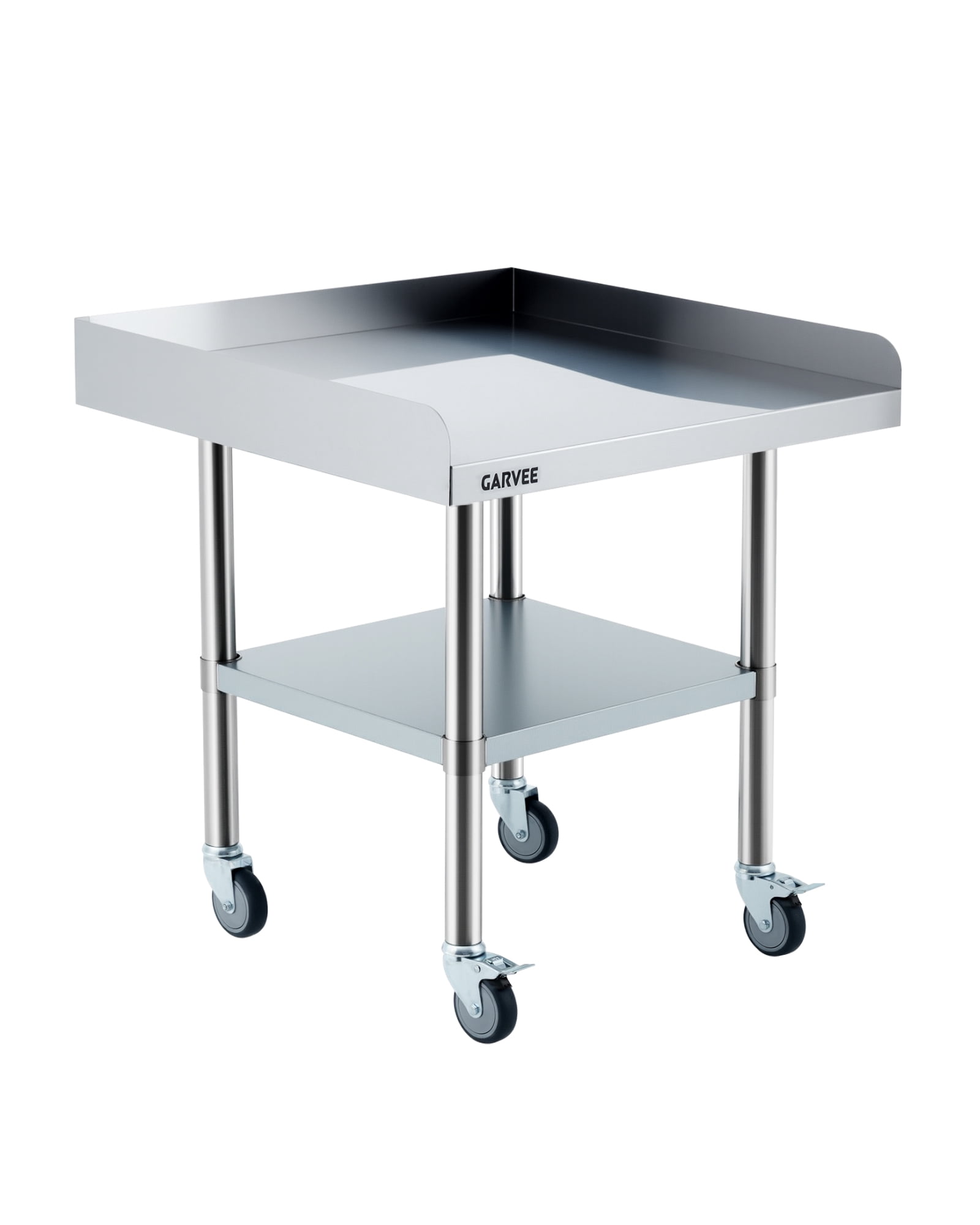 PYY Heavy Duty Stainless Steel Work Table with Wheels - 3-Sided Backsplash - Adjustable Undershelf - Commercial Food Prep Table for Restaurant, Kitchen, Garage, Home Office - Size: 30x30 Inches