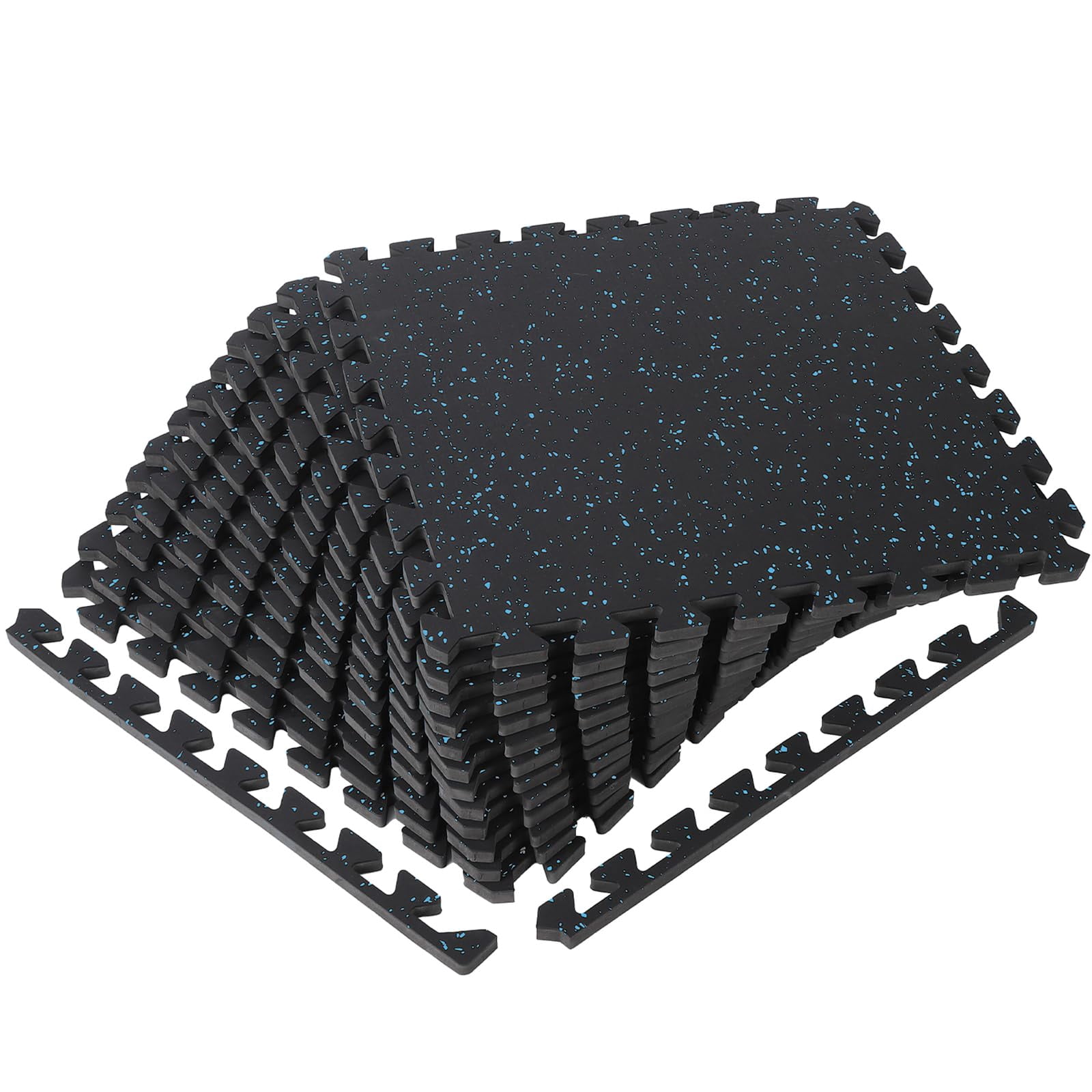 PYY Interlocking Gym Flooring Tiles Rubber Top with EVA Foam Approx 0.6in Thick Puzzle Exercise Mats for Home Gym Workout Heavy Equipment Base Black with Blue Flecks