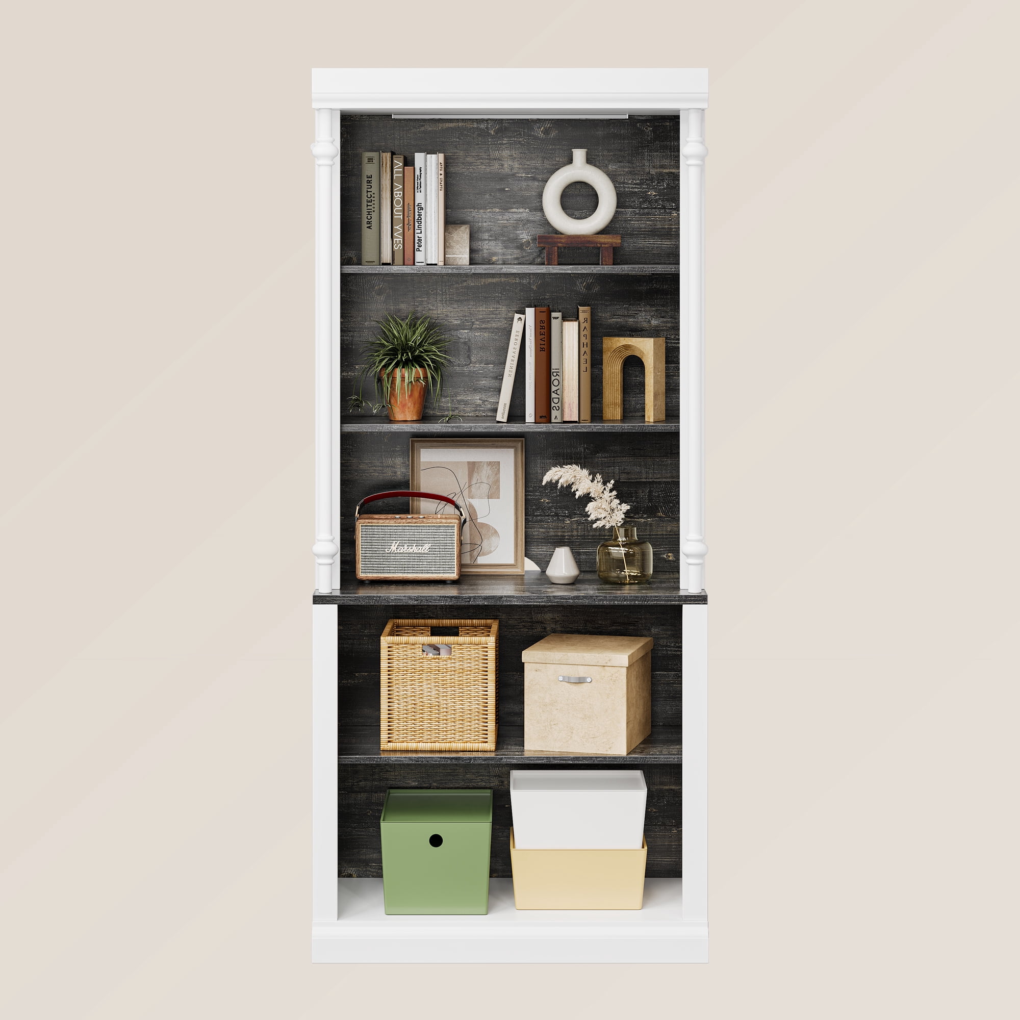 PYY Modern Roman Column 5-Tier Bookshelf with Touch-Control LED ...