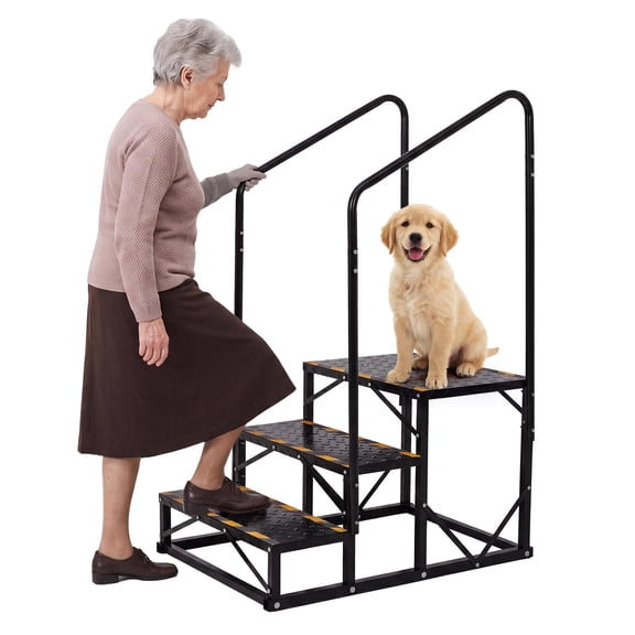 PYY Portable RV Steps with Handrail, Anti-Slip Metal Camper Stairs for Travel Trailer/Mobile Home/Outdoor Use - Removable Double Armrest Handrails - 3-Step - Double armrest 3-step