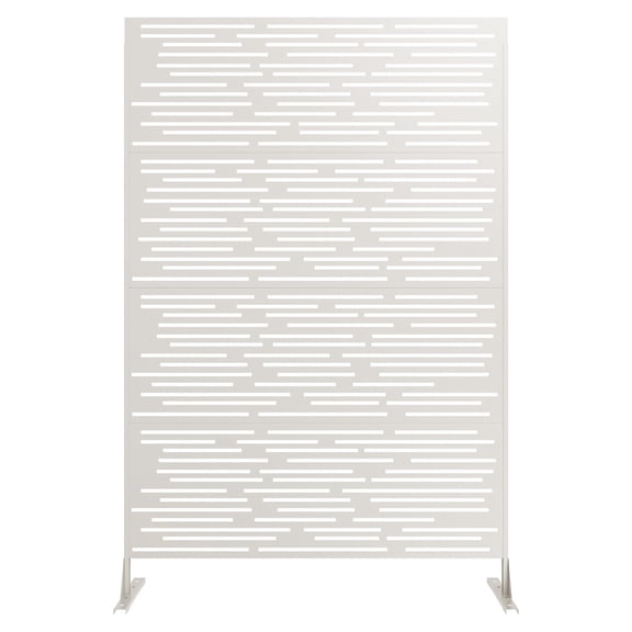 PYY Rust-Proof Decorative Metal Garden Fence Panel 72" – Freestanding Privacy Screen for Patio, Lawn, Yard, Flower Beds – Modern Weather-Resistant Striped Design, Easy Snap-Together – White