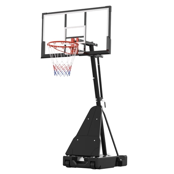 PYY Shatterproof Adjustable Basketball Hoop 52 Inch PC Backboard, Height 4.9-10FT, Portable Wheeled Weighted Base, Perfect for Youth & Adults in Driveway, Backyard, or Poolside Size: 52 Inch