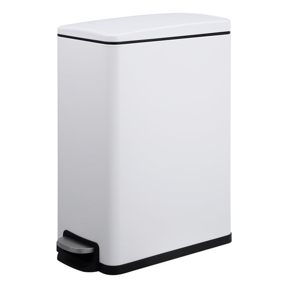 PYY Slim Stainless Steel Kitchen Trash Can - 12 Gallon Step-On Pedal with Soft Close Lid - Removable Inner Bucket - Narrow Space-Saving Design for Home, Office, Bathroom - 45L White 51.5x25.4x63.3cm