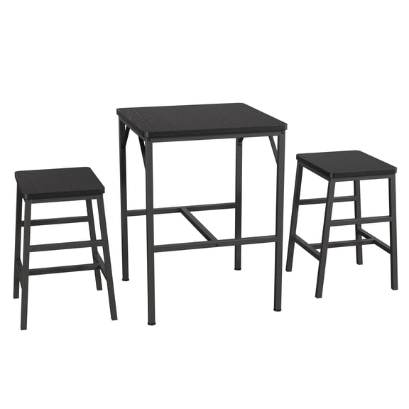 PYY Space-Saving 3-Piece Pub Height Dining Set for 2 - Square High Top Bar Table with 2 Stools - Narrow Bistro Set for Apartment Kitchen/Breakfast Bar, Black