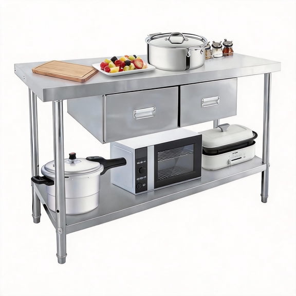 PYY Stainless Steel Work Table with Drawers Heavy-Duty 48" x 24" Commercial Prep Table, Adjustable Undershelf, Restaurant, Garage & Home, Size: 120*60*90cm