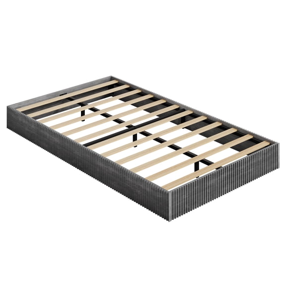PYY Twin Platform Bed Frame with Wavy Panel, Low Profile Floor Bed Frame No Headboard, MDF Wood Bed Frame No Box Spring Needed, Easy Assembly, Washed Black