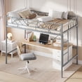 thumbnail image 1 of PYY Twin Size Loft Bed, Heavy Duty Metal Frame with Arched Guardrail for Home Office and Bedroom, Flat Ladder Rung, and Steel Slat Support, No Box Spring Required, Space Efficient, Gray, 1 of 6