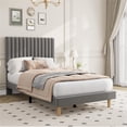 thumbnail image 1 of PYY Twin Size Velvet Bed Frame for Home Office and Bedroom, Vertical Channel Tufted Headboard, Height Adjustable, Upholstered Platform Bed, No Box Spring Needed, Light Grey, 1 of 6