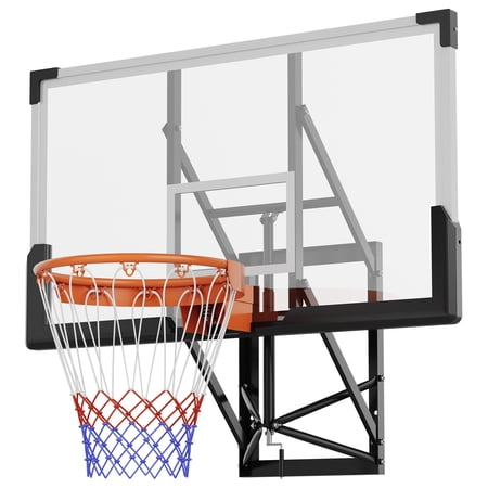 PYY Wall Mounted Basketball Hoop for Home and Gym - 8-10 FT Adjustable Height - Shatterproof 54 Inch PC Backboard - Sturdy Steel Rim - For Adults - 54 Inch Size