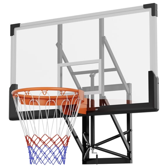 PYY Wall Mounted Basketball Hoop for Home and Gym - 8-10 FT Adjustable Height - Shatterproof 54 Inch PC Backboard - Sturdy Steel Rim - For Adults - 54 Inch Size
