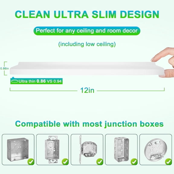 PYYAN-12 Inch 3200LM Dimmable LED Flush Mount Ceiling Lights, 24W Ceiling Light Fixtures, 2700K/3000K/4000K/5000K/6500K 5 Color in One, Ultra Thin White Round Lamps for Kitchen, Bedroom, Hallway, 1-P