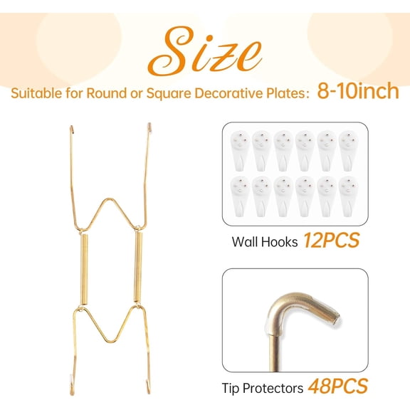 PYYAN-12 Pack Plate Hangers for the Wall, Suitable for 8-10 inch Art Plate, Stainless Steel Invisible Heavy Duty Wire Plate Holder with Wall Hooks, Plate Hangers for Displaying Plates