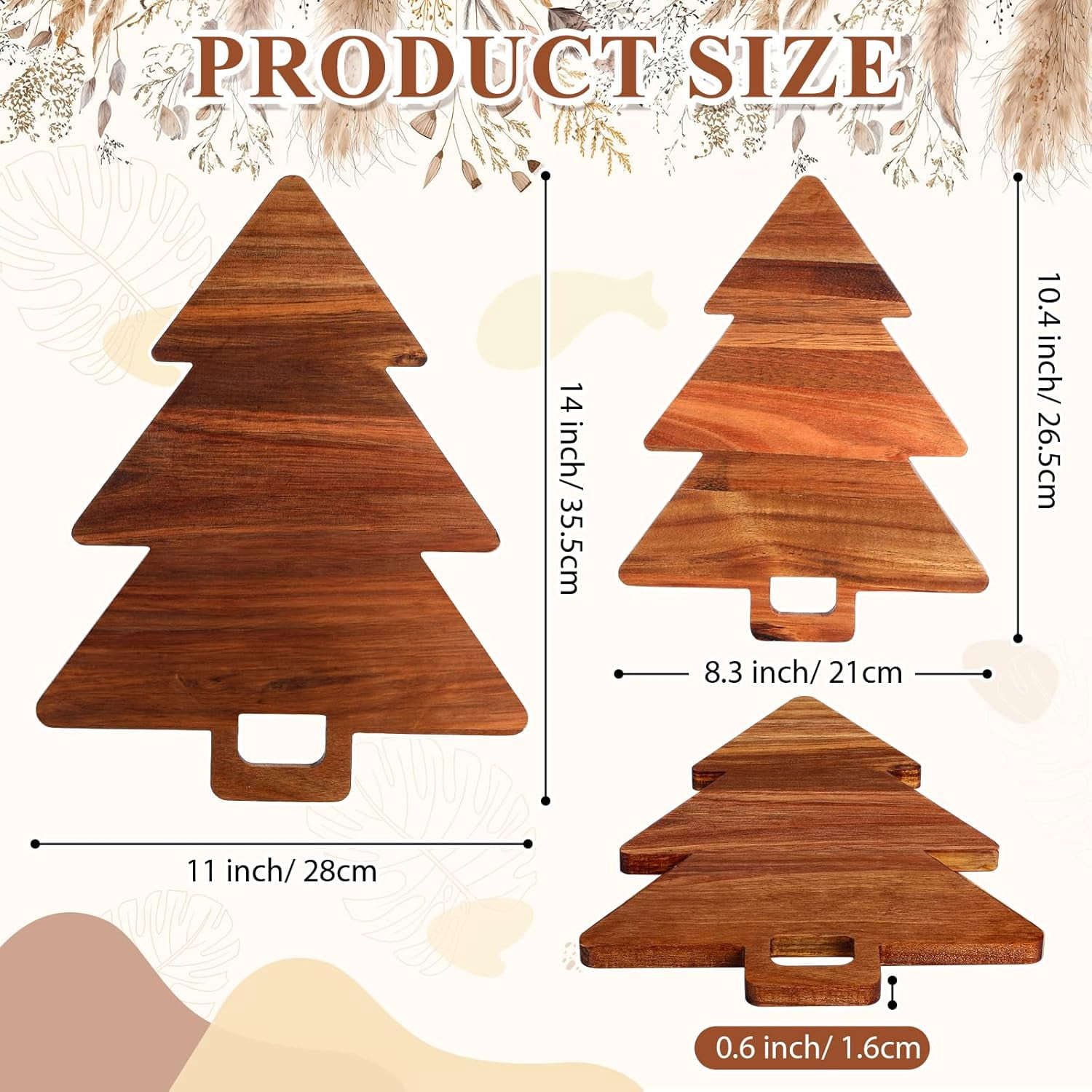 PYYAN-2 Pieces Christmas Tree Charcuterie Board Wooden with Handles ...