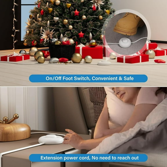 PYYAN-2 Prong 3 Outlets Flat Plug Extension Cord 10 FT/2 Pack with Foot Switch & Safety Cover for Floor Lamp Christmas Light Appliance 16AWG 125V 13A Pedal On/Off Inline Push Switch Step On Power Cor