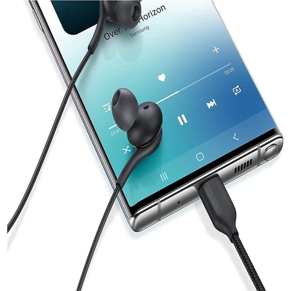 PYYAN-2025 New Earbuds Stereo Headphones for Samsung Galaxy Z Fold6 S24 S23 S22 S21 S20, Note 10, 10+ - Designed with Microphone and Volume Remote Type-C Connector-Black