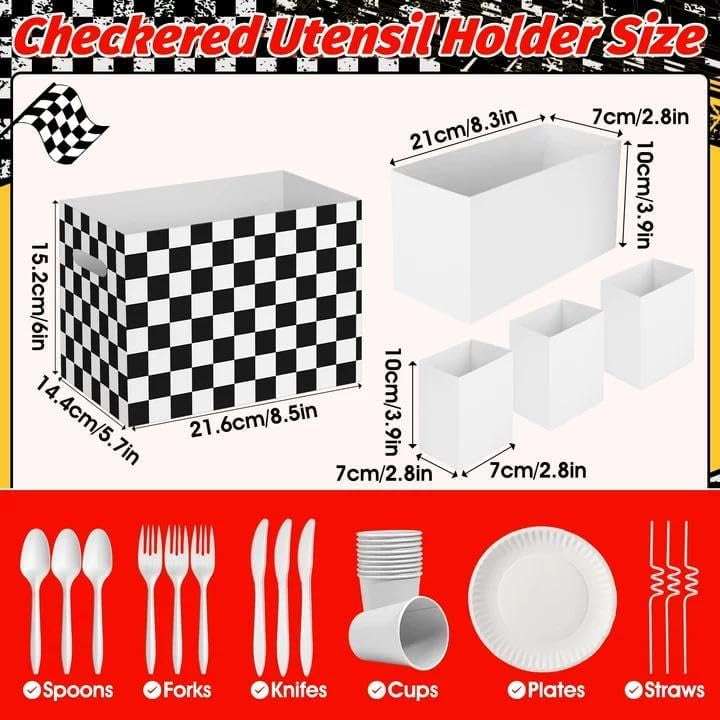 PYYAN-2PCS Black and White Checkered Utensil Holder Paper Utensil Caddy ...
