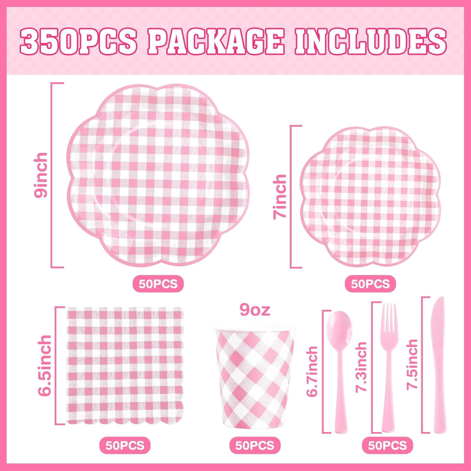 PYYAN-350 Pcs Pink Gingham Plates and Napkins Party Supplies - Pink and ...
