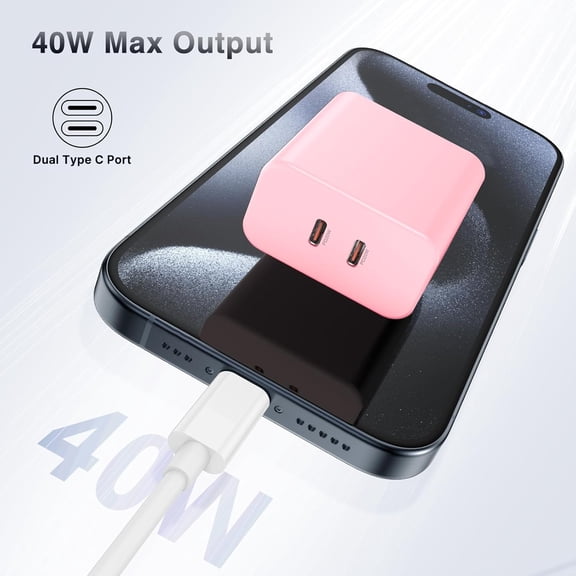 PYYAN-40W Dual USB C Charger Block,2-Port Fast USB-C Power Adapter Wall Charger Plug Type C Charging Block for Laptop Computer & Tablets/Phones iPhone 15/14/13/12/11/X, iPad,Samsung,Google 2 Pack