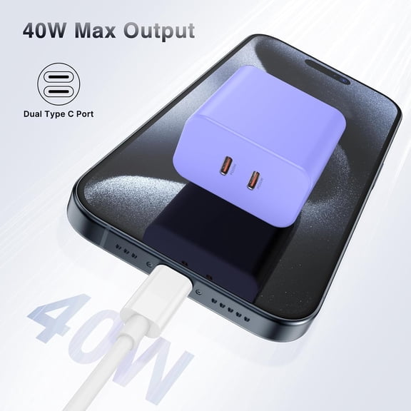 PYYAN-40W Dual USB C Charger Block,2-Port Fast USB-C Power Adapter Wall Charger Plug Type C Charging Block for Laptop Computer & Tablets/Phones iPhone 15/14/13/12/11/X, iPad,Samsung,Google 2 Pack