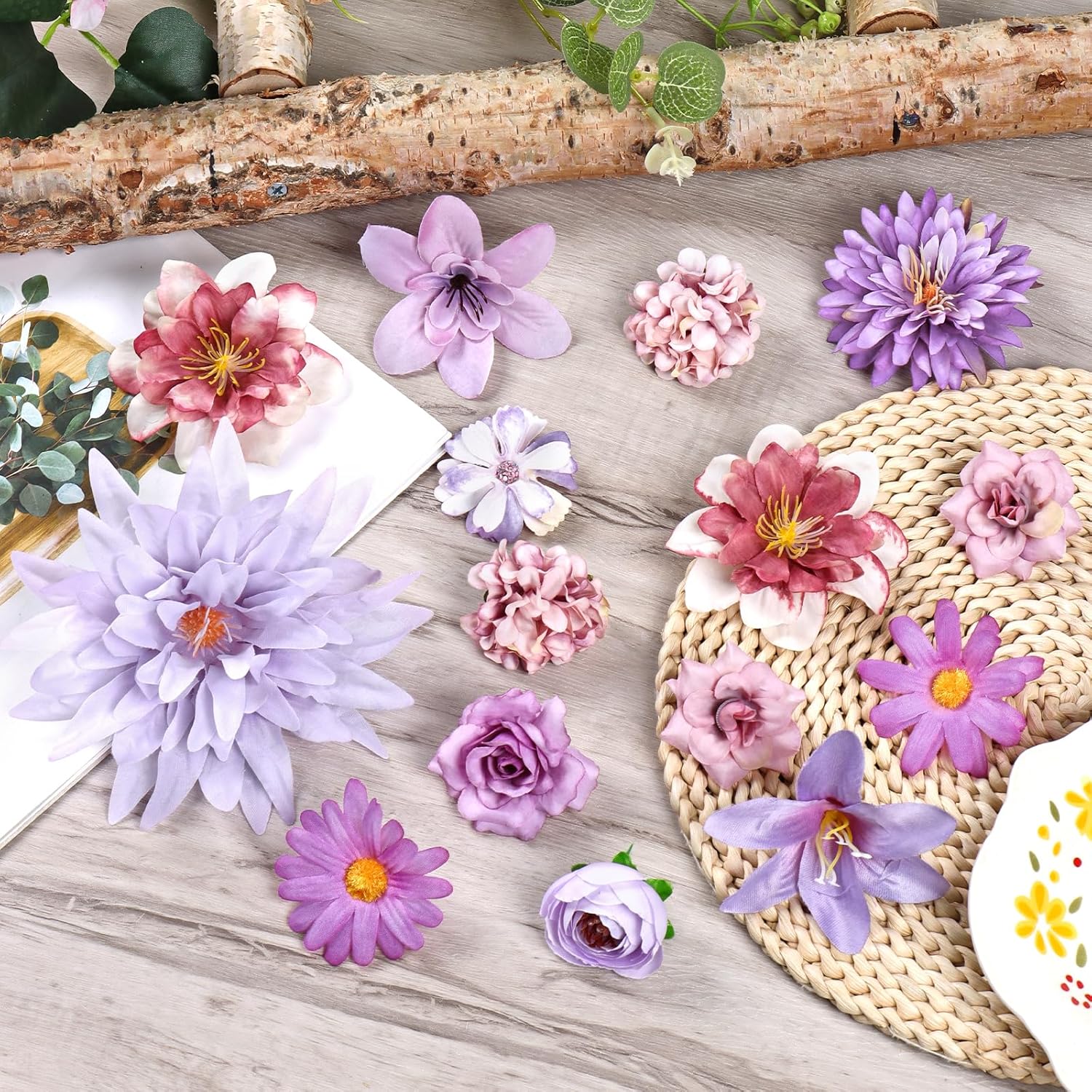 PYYAN-48Pcs Fake Flower Heads Artificial Flower Heads Mix Silk Flowers ...